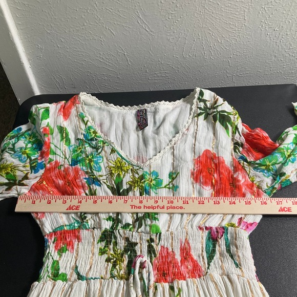 ME 2 Magic Maxi Dress Sz S Romantic Anthropologie White Gold‎ Floral Gypsy Boho - Picture 10 of 14